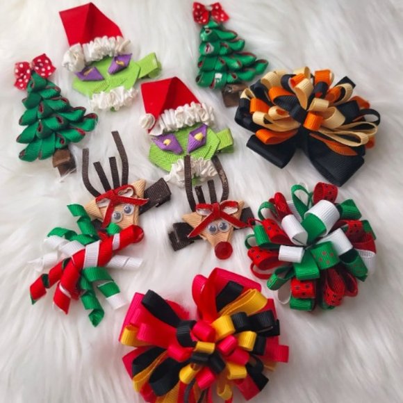 Set of 9 - Christmas Hairbow, Hairclips, Baby, Toddler, - Picture 1 of 1